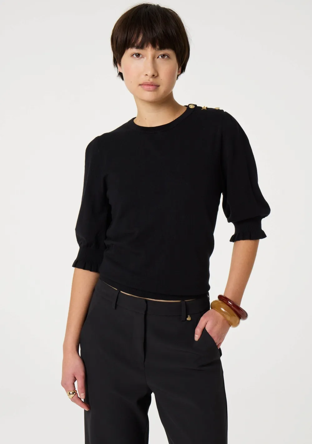 Truien>FABIENNE CHAPOT TRUI KORTE MOUW Zwart