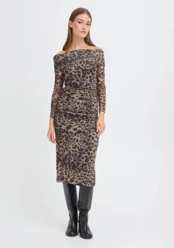 Jurken>ICHI JURK Bruin