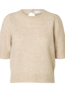 Truien>SELECTED FEMME TRUI KORTE MOUW Beige