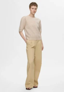 Truien>SELECTED FEMME TRUI KORTE MOUW Beige